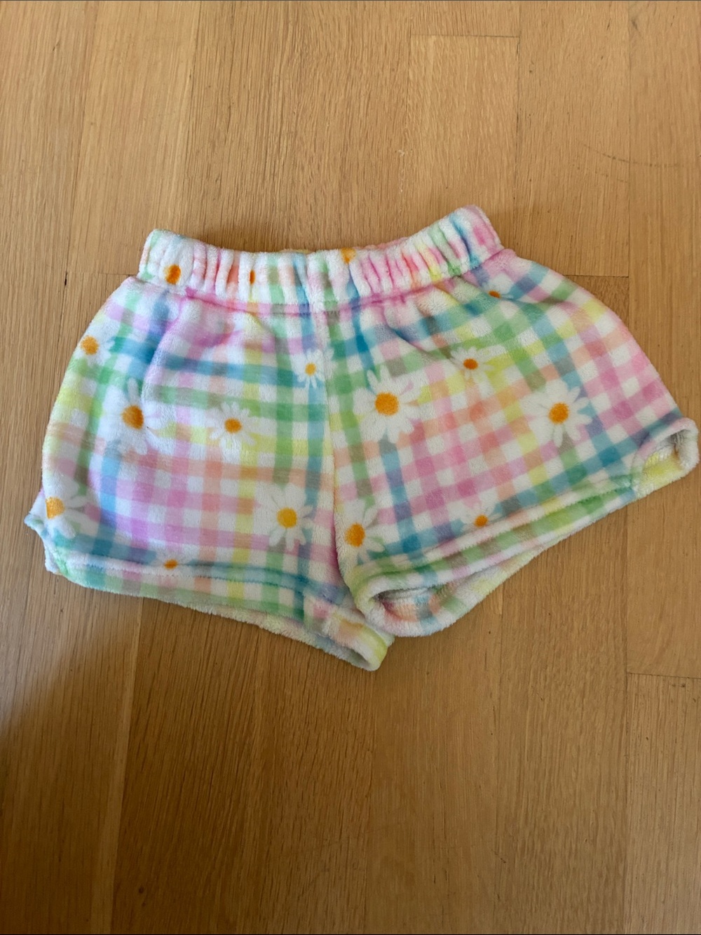 Kids Daisy Gingham Plush Shorts - Pastel Multi
